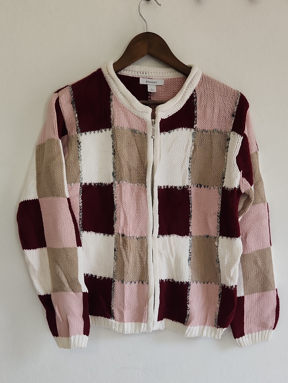 VTG 90s Grannycore Dressbarn Patchwork Full Zip Cardigan Sweater L